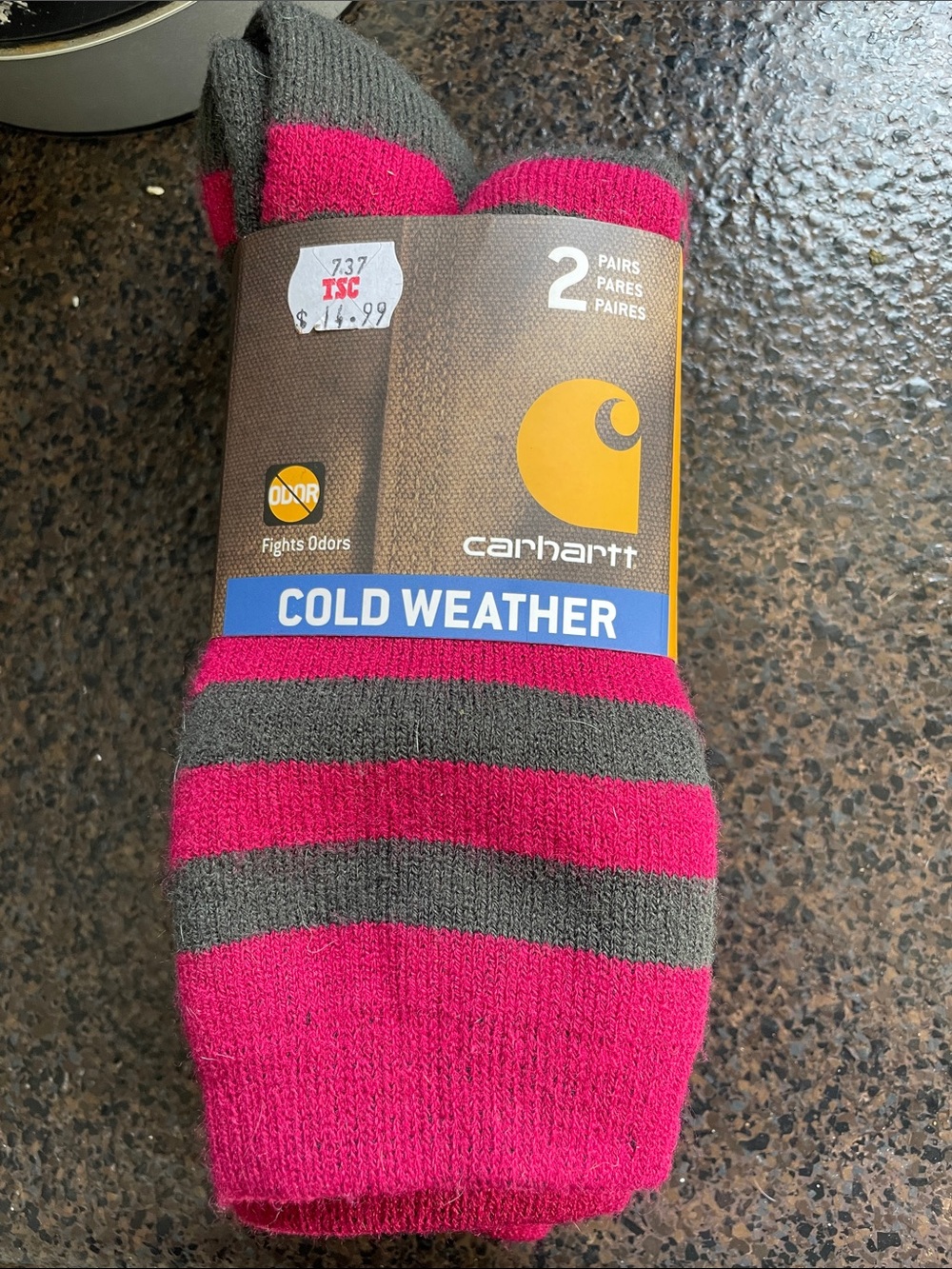 Carhartt Women’s Cold Weather Crew Socks - Pink & Gray (2 Pairs)